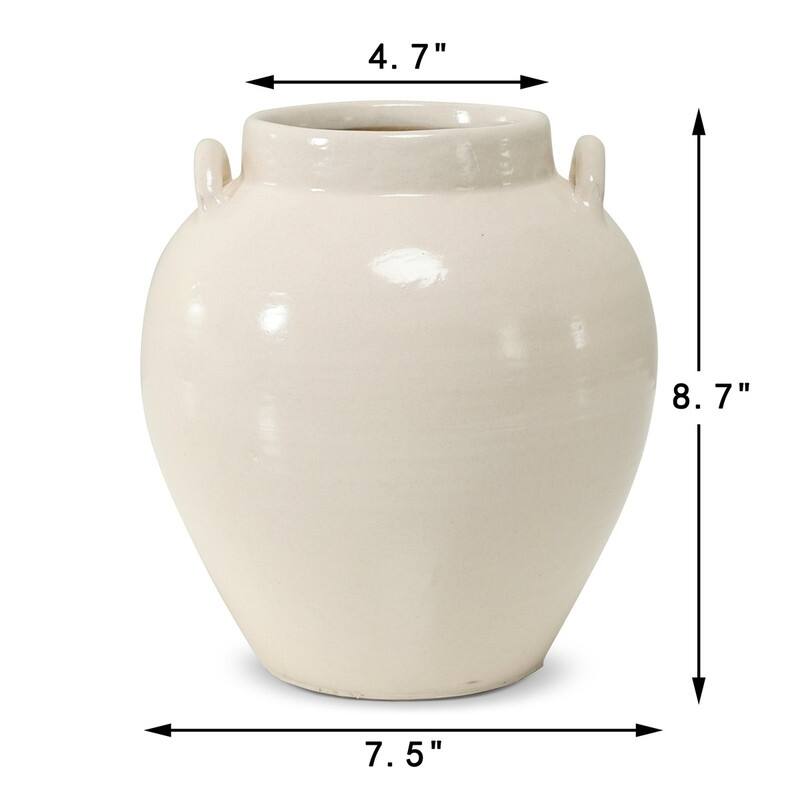 Approx. 9" H Off White Ceramic Vase with Two Handles