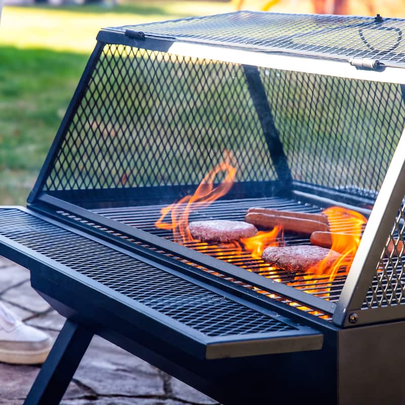 Sunnydaze Outdoor Fire Pit with Grill and Spark Screen - 36" H