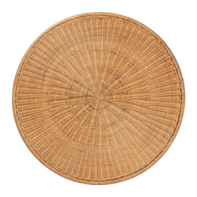 Caroline Round Natural Rattan Coffee Table - Handwoven Wicker Drum Shape Accent Table for Living Room or Sunroom, Light Honey