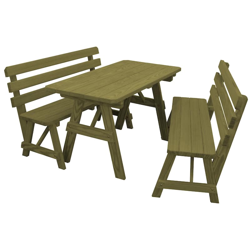 Pine 5' Picnic Table with 2 Backed Benches - Linden Leaf Stain