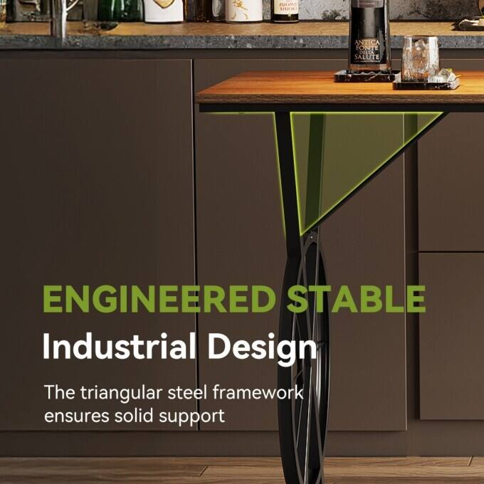 63" Counter Height Bar Table with Wheel-Design, High Pub Dining Table