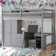 preview thumbnail 2 of 32, Wooden Loft Bed with Built-in Desk,A Wardrobe,Three Drawers,an Open Storage Cabinet,Full Size