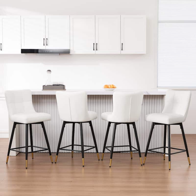 Faux Leather Swivel Counter Height Barstools Set of 2 with High Back - 38.98"H x 17.72"W x 21.26"D