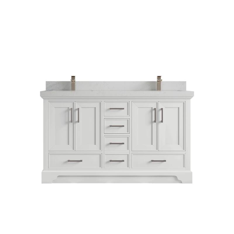 Willow Collections 60 in. W x 22 in. D Charlotte Double Sink Bathroom Vanity with Countertop - 2”Carrara Quartz - White