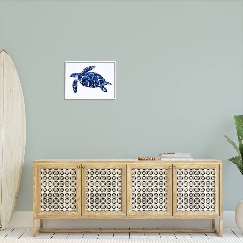 Stupell Blue Speckled Sea Turtle Marine Animal Illustration Framed Wall Art, Design by Patti Mann