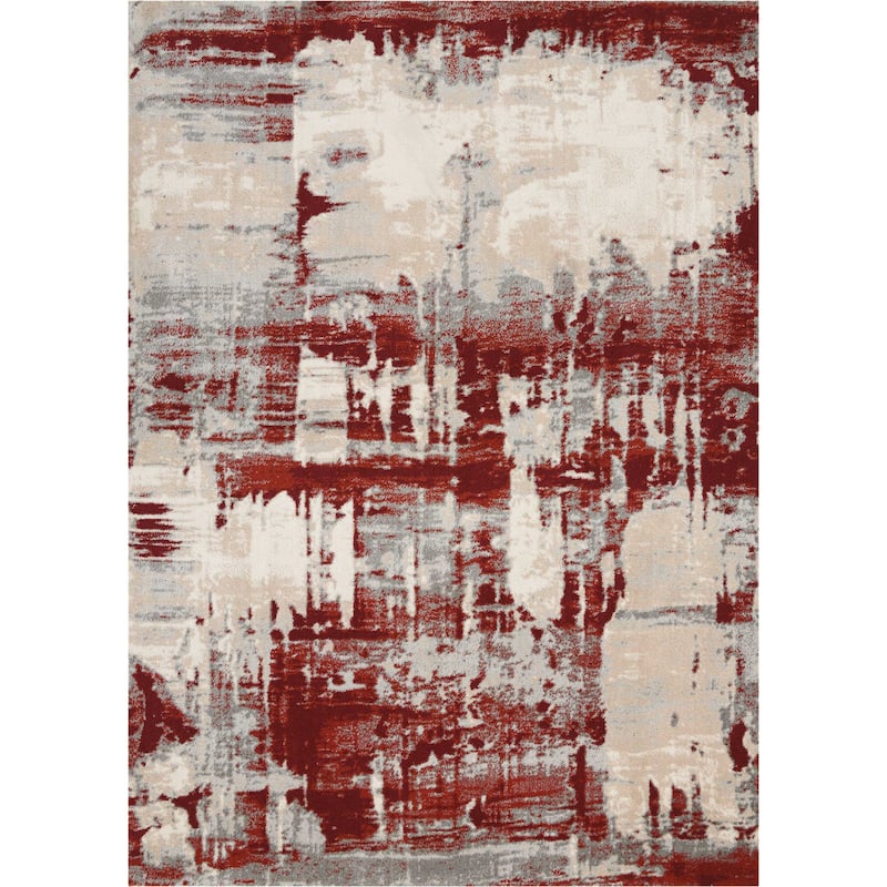 Nourison Maxell Modern Abstract Red Ivory Area Rug