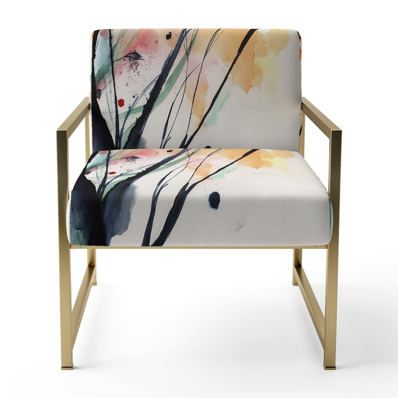 Designart "Abstract Orange Flowers" Upholstered Traditional Accent Chair - Arm Chair