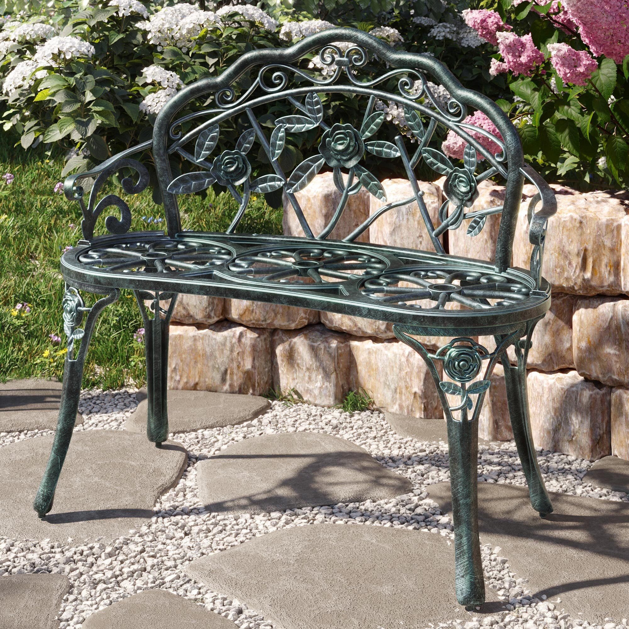 Belleze outdoor metal patio bench online