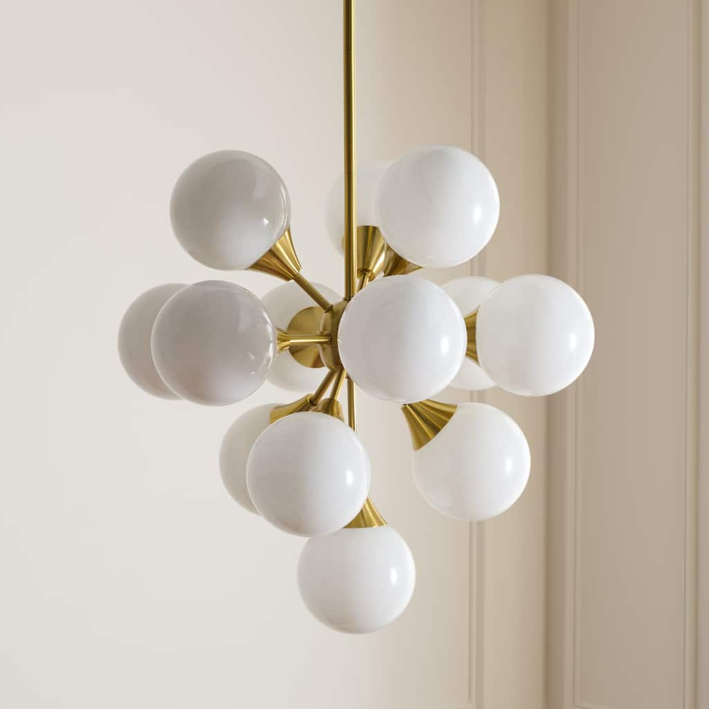 Safavieh Lighting Delvine 13-Lights 24-inch Chandelier - Brass/White - 24"W x 24"D x 56"H