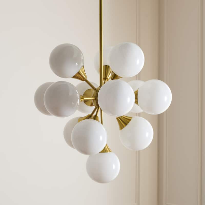 Safavieh Lighting Delvine 13-Lights 24-inch Chandelier - Brass/White - 24"W x 24"D x 56"H