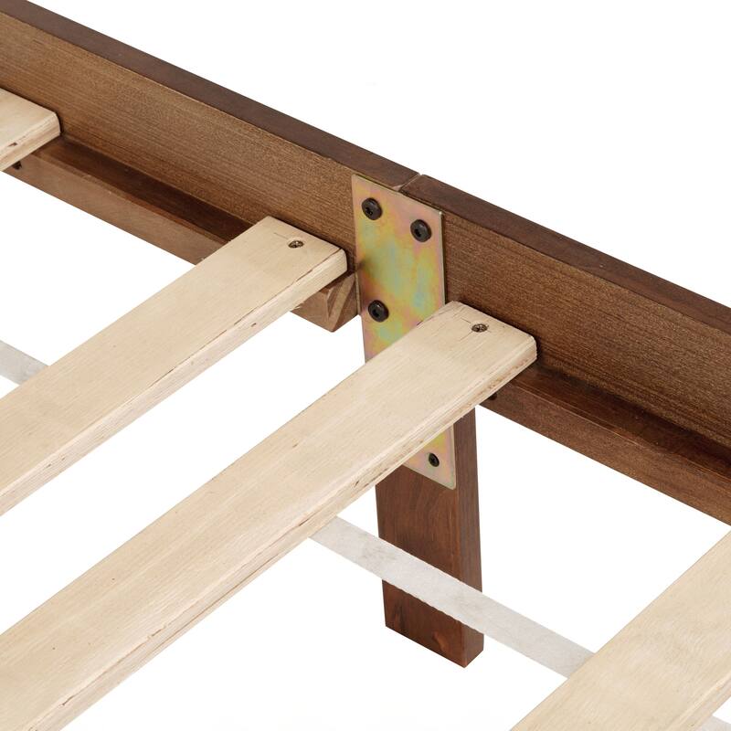 King Pine wooden Bed with Rattan Headboard and Footboard, with Central Enhanced Bed Platform