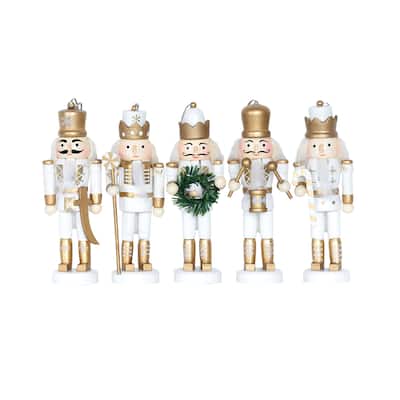 5 inch White & Gold Nutcrackers, Set of 5