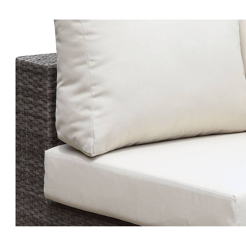 Faux Rattan Corner Chair with Seat & Back Cushions, Brown & White