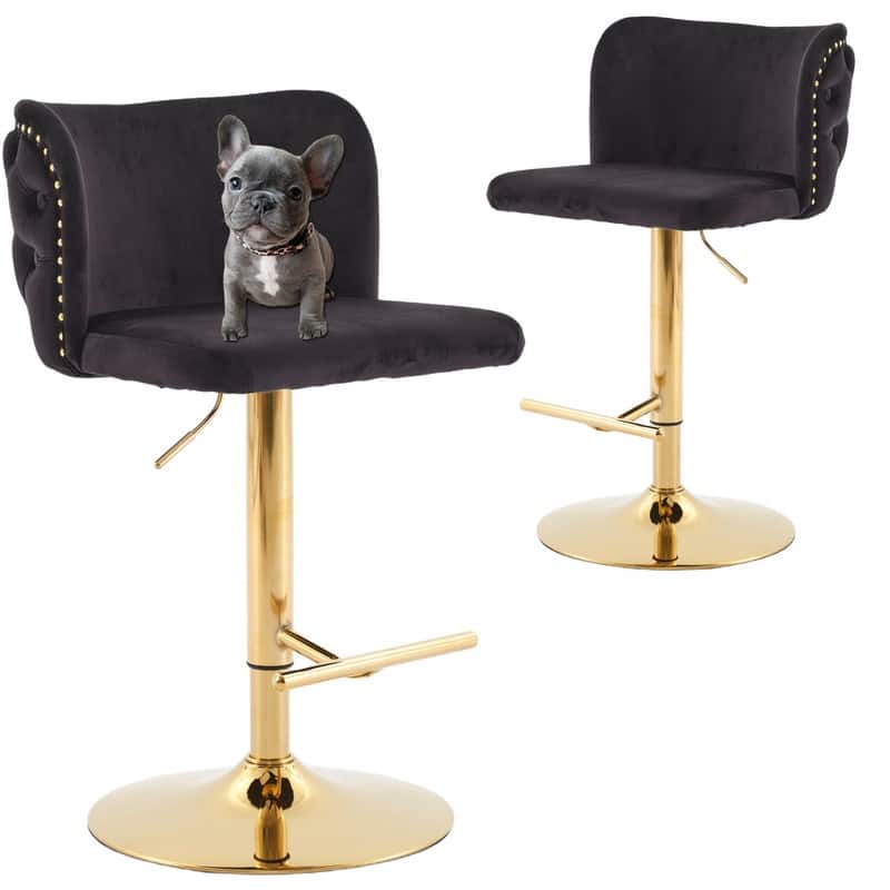 Upholstered Adjusatble Swivel Bar Stools Set of 2
