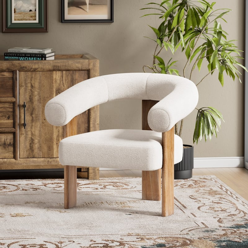 Accent Chair Living Room Chair with Solid Wood Frame - White - Single