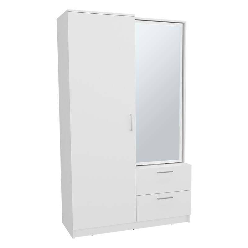 Seville 71" High One Door Two Drawers Mirror Armoire White - N/A