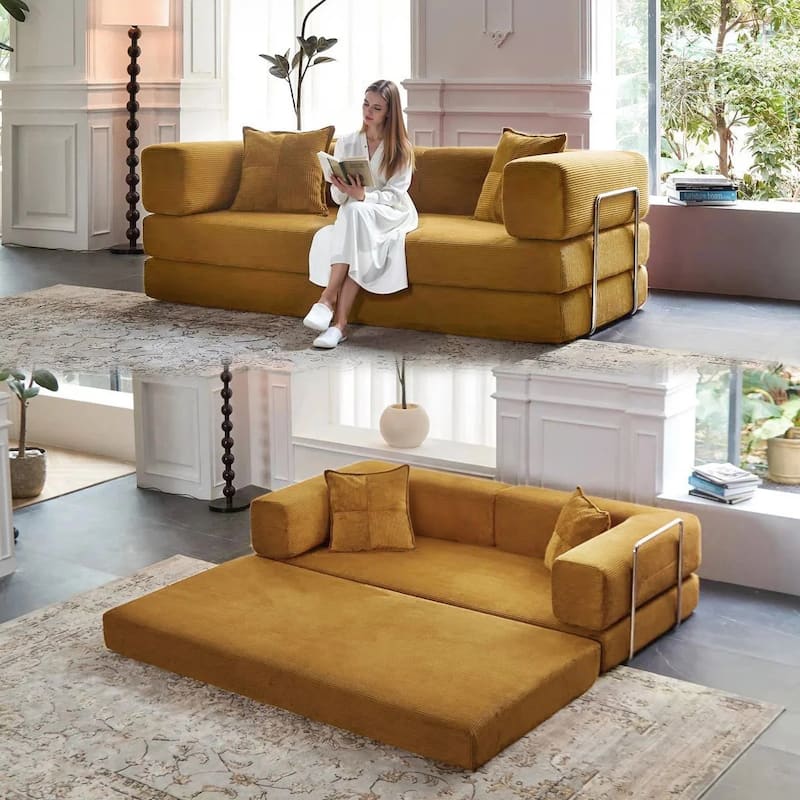 78.8"Convertible Floor Sofa Bed-with Pillow Back Support Armrest Floor Couch Compression Sofa Futon Couch Lounge Sleeper Bed