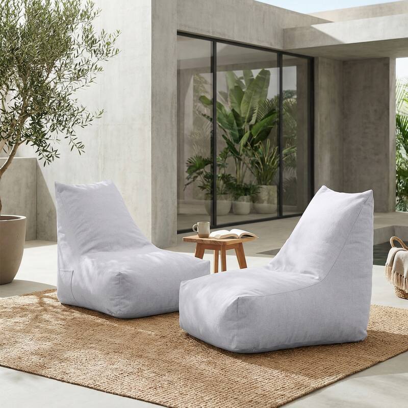 Christopher Knight Home - Lila Outdoor Patio Ergonomic Upholstered Bean Bag Chair with Shredded Foam Filled & Removable Cover - Gray - Set of 2