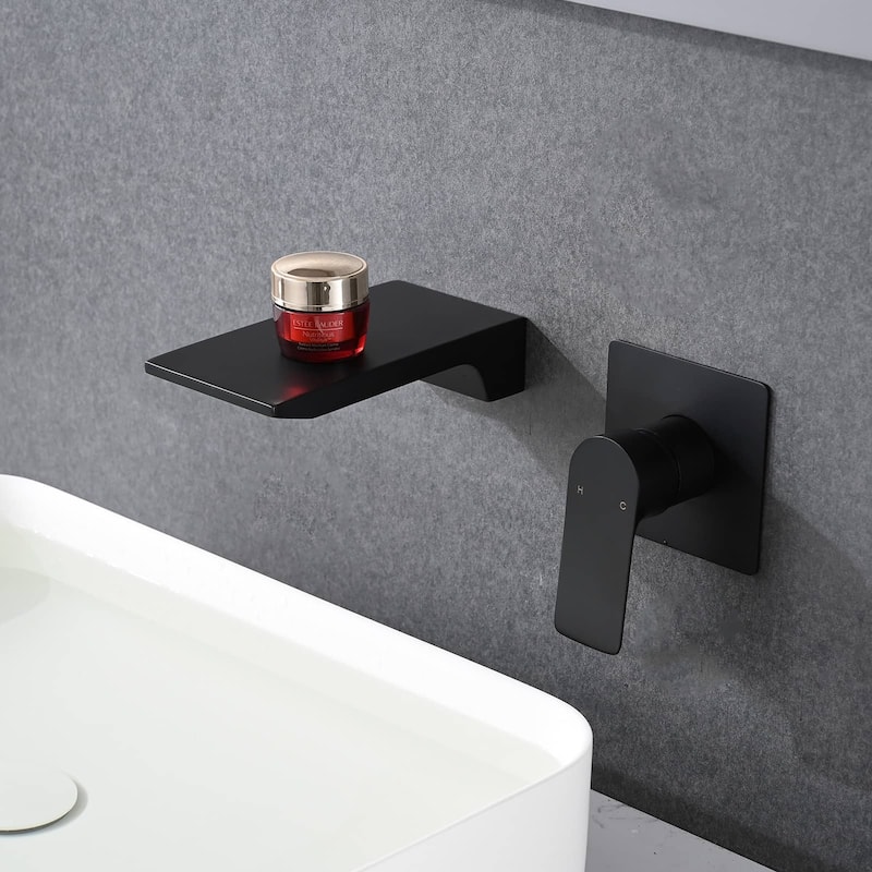 Wall Mounted Waterfall Bathroom Faucet Single Handle Bathroom Sink Faucet 2 Holes Modern Basin Vanity Taps With Valve