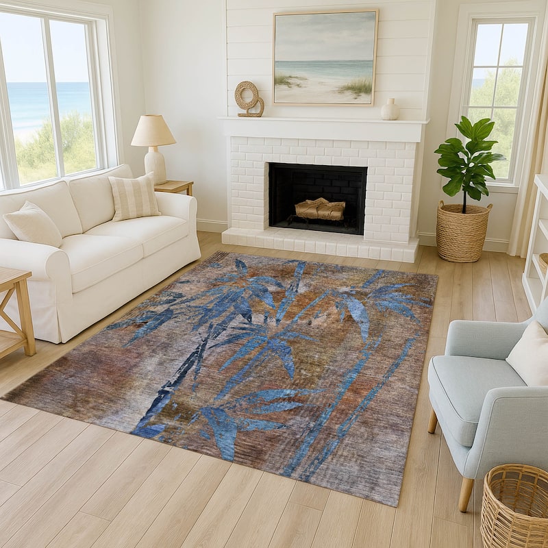Machine Washable Indoor/ Outdoor Modern Floral Chantille Rug