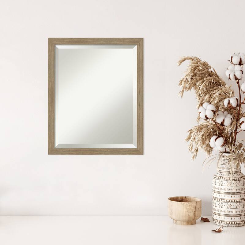 Woodgrain Stripe Beveled Wood Framed Wall Mirror