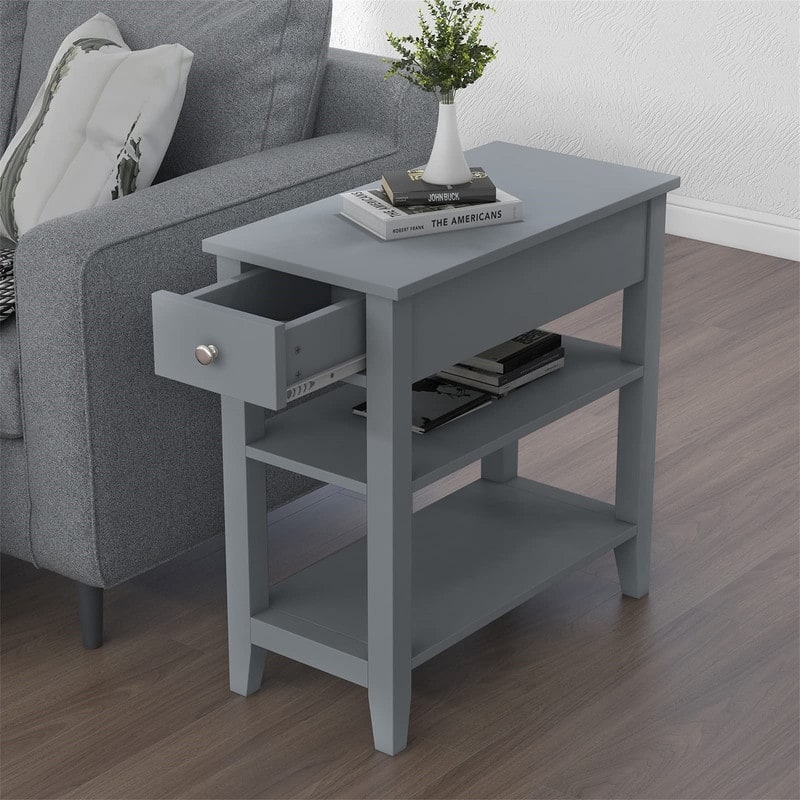 Narrow End Table with Drawer and Shelf - 11.22"D x 23.62"W x 24.02"H