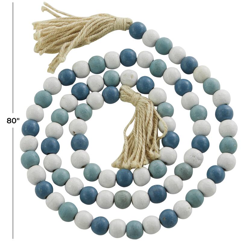 Mango Wood Handmade Round Long Carved Beaded Garland with Tassel - Roche River Decor