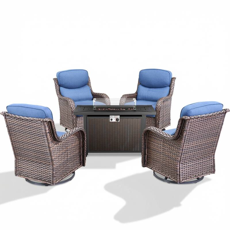 Pocassy Patio Sofa Swivel Chair Set with 43" Fire Pit Table