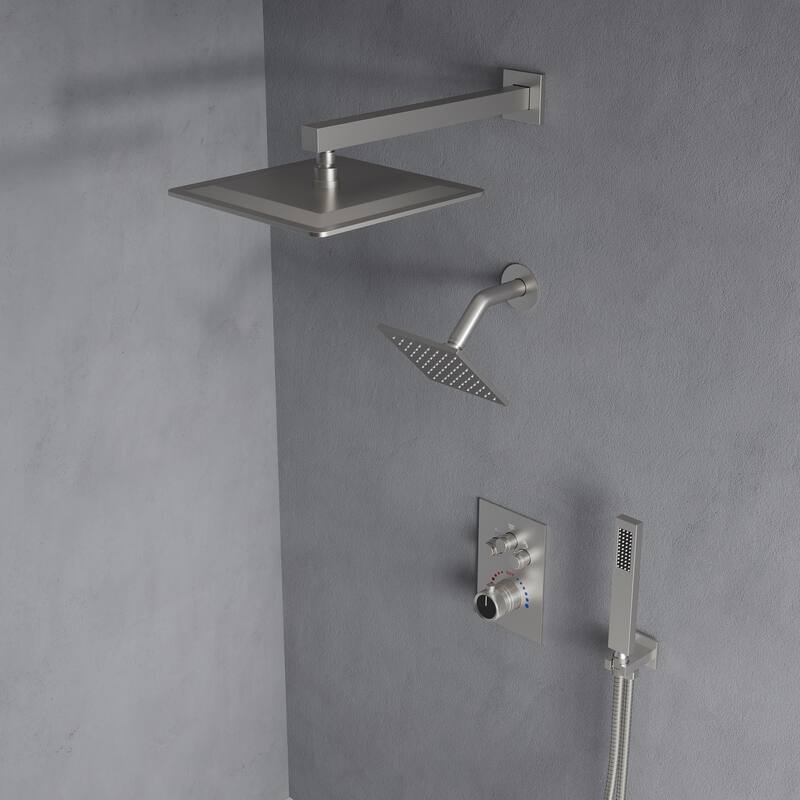Thermostatic Shower Faucet 12" and 6" High-Pressure Dual Showerheads with Handheld Shower