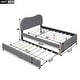 preview thumbnail 3 of 5, Grey Full Size Upholstered Platform Bed with Headboard, Trundle, and Wooden Feet