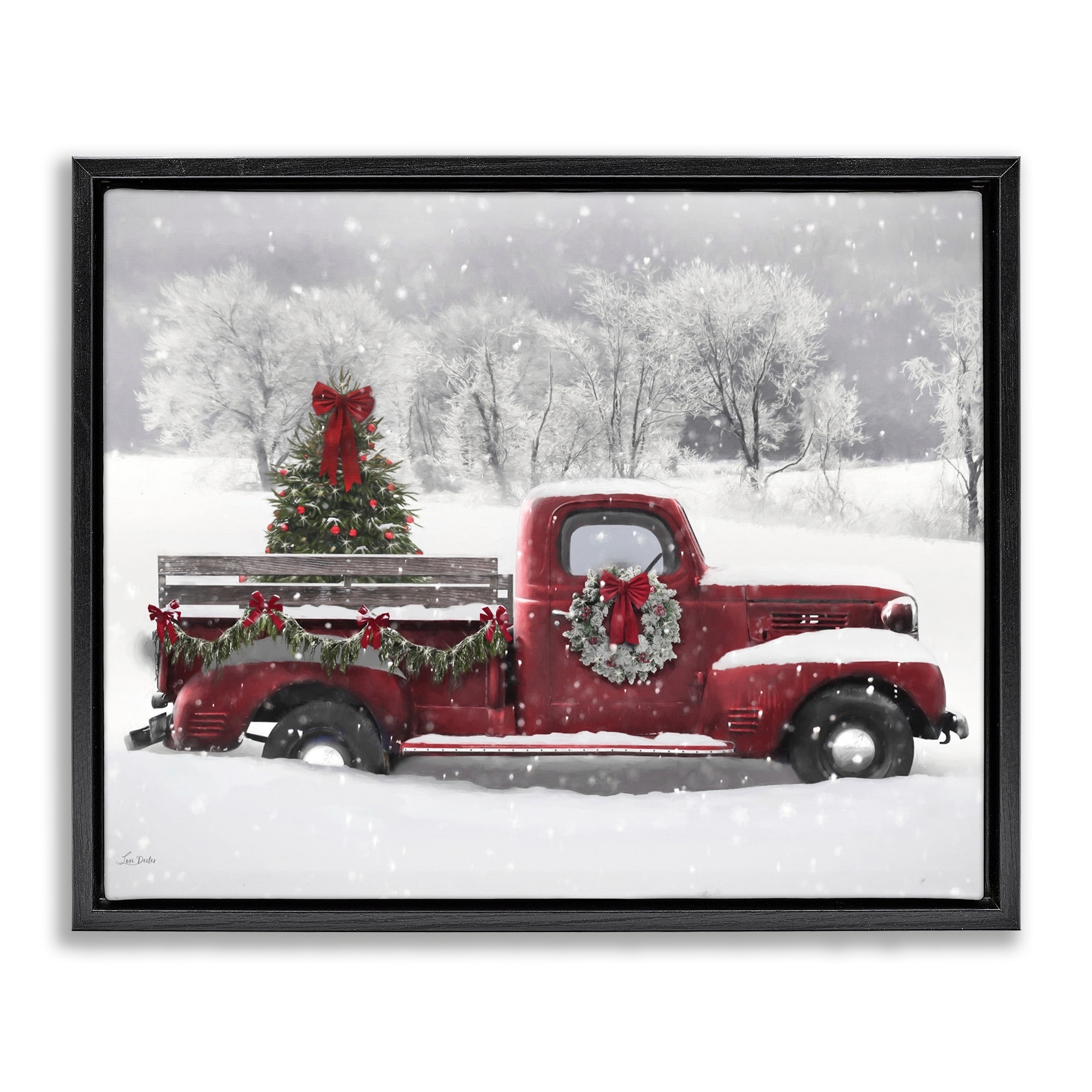 Stupell Wreath Bedecked Christmas Truck Framed Floater Canvas Wall Art Design By Lori Deiter