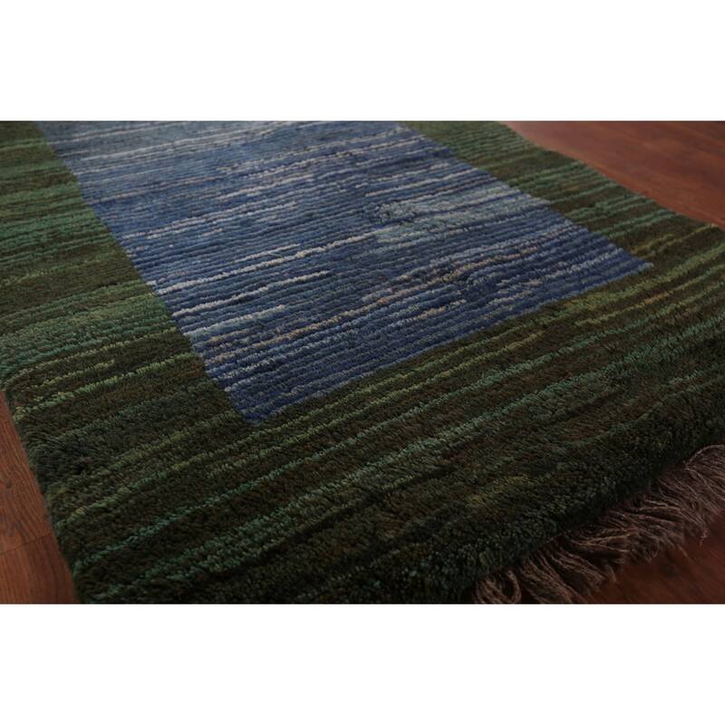 Blue & Green Striped Gabbeh Persian Accent Rug Handmade Wool Carpet - 3'8"x 5'3"