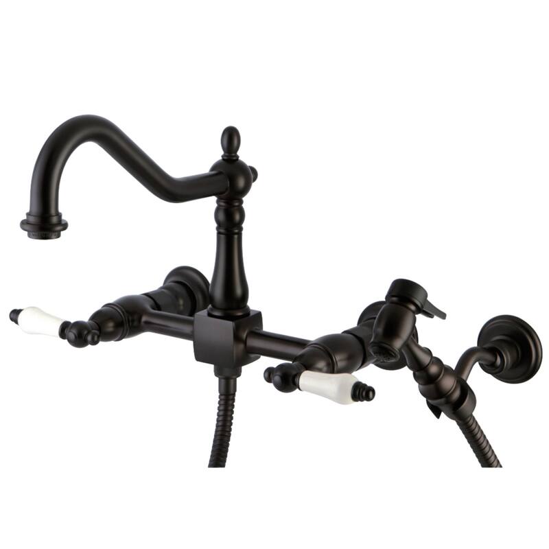 Kingston Brass Heritage Wall Mount Bridge Kitchen Faucet with Brass Sprayer - Oil Rubbed Bronze