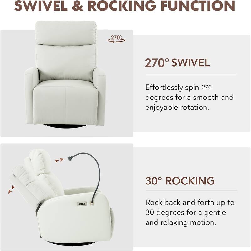 Grey Electric Power Recliner Chair with 270° Swivel, USB Ports and Adjustable Footrest for Living Room & Nursery