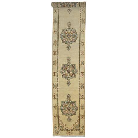 One of a Kind Hand-Knotted Persian 14' Runner Oriental Wool Beige Rug - 2'6"x13'3"