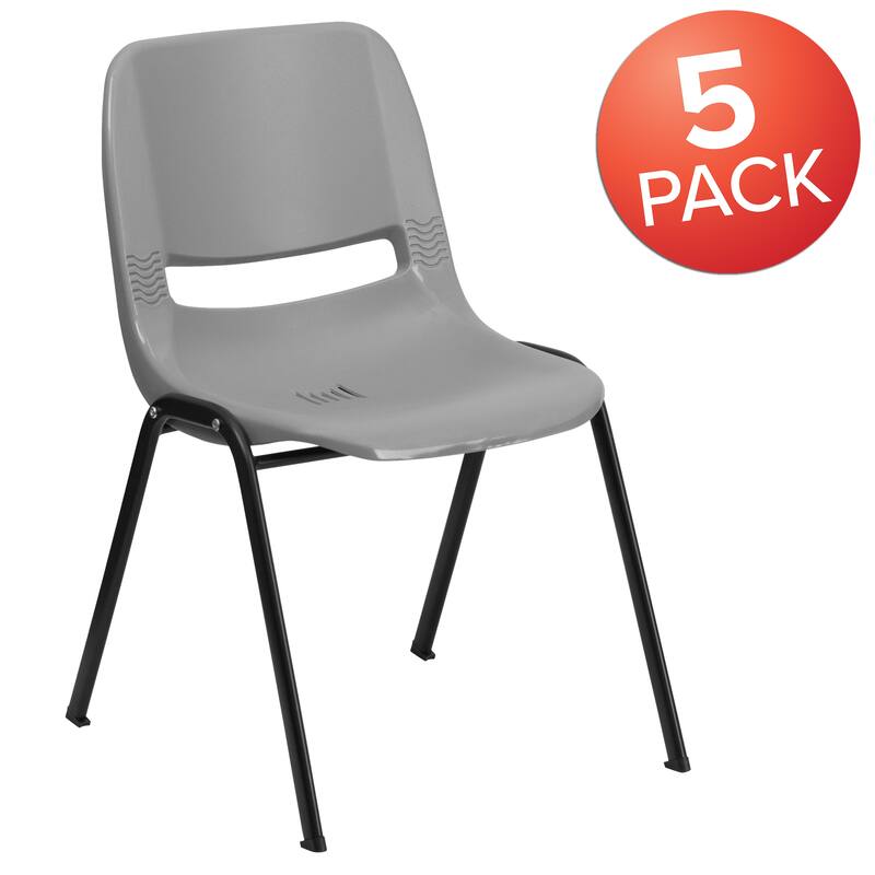 5 Pack 880 lb. Capacity Ergonomic Shell Stack Chair with Metal Frame - 23.5"D x 19.25"W x 32"H