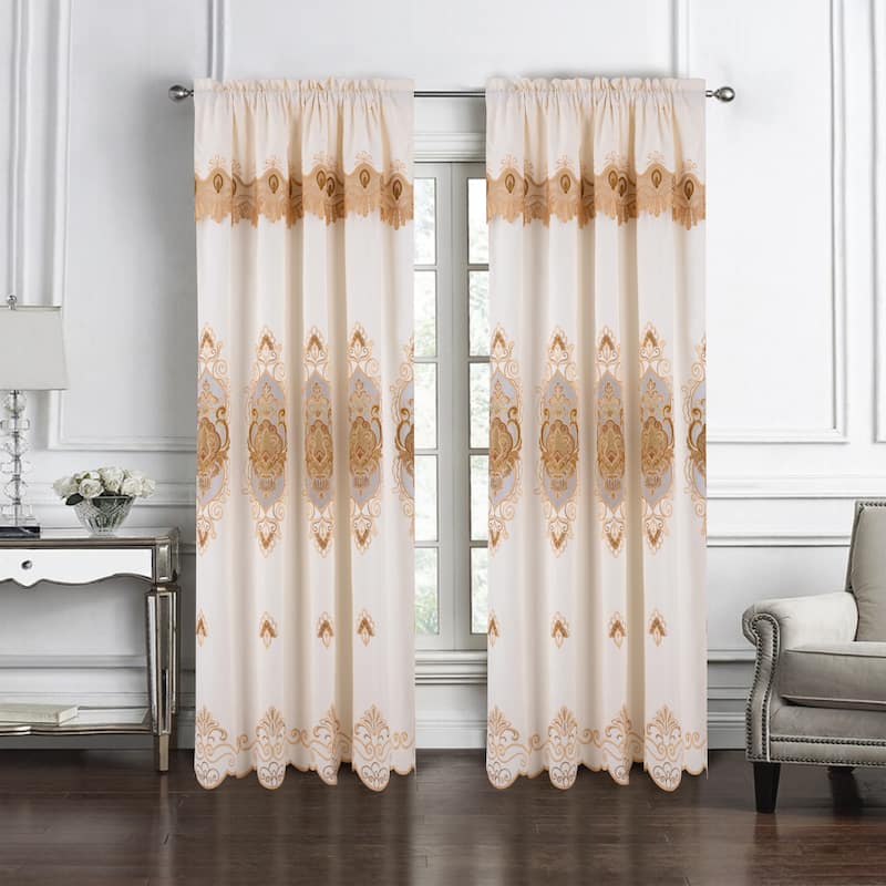 Betsy Macrame Embroidered Window Curtain Panel - Betsy - Gold