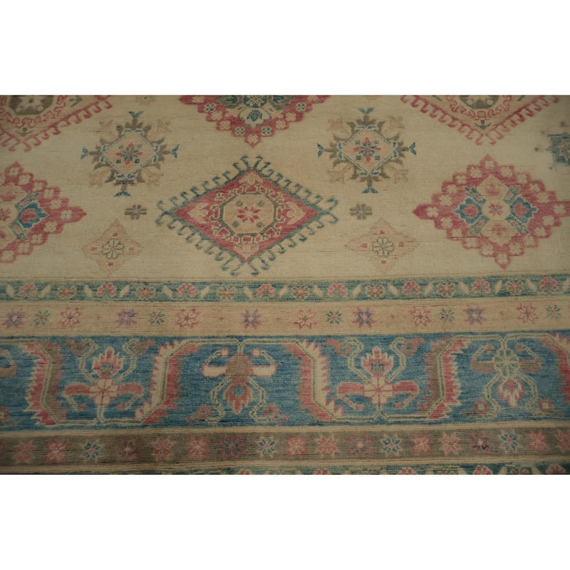 Hand Knotted Oriental 100% Wool Carpet Traditional Geometric Beige & Ivories Kazak Area Rug - 9' 10'' X 8' 0''