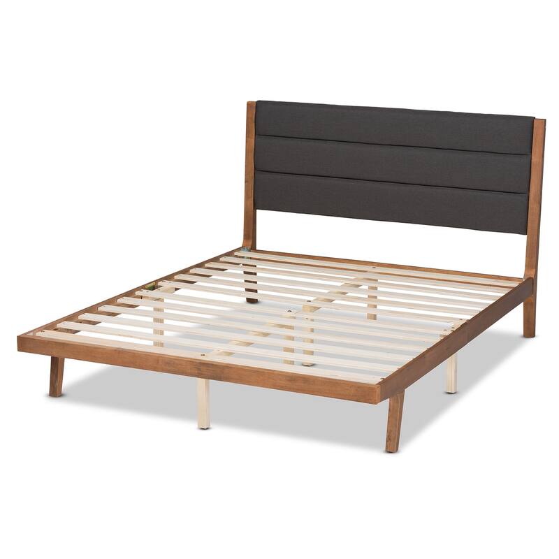 Full Size Platform Bed - Modern Grey Fabric Upholstered Bed with Wood Frame & Slats