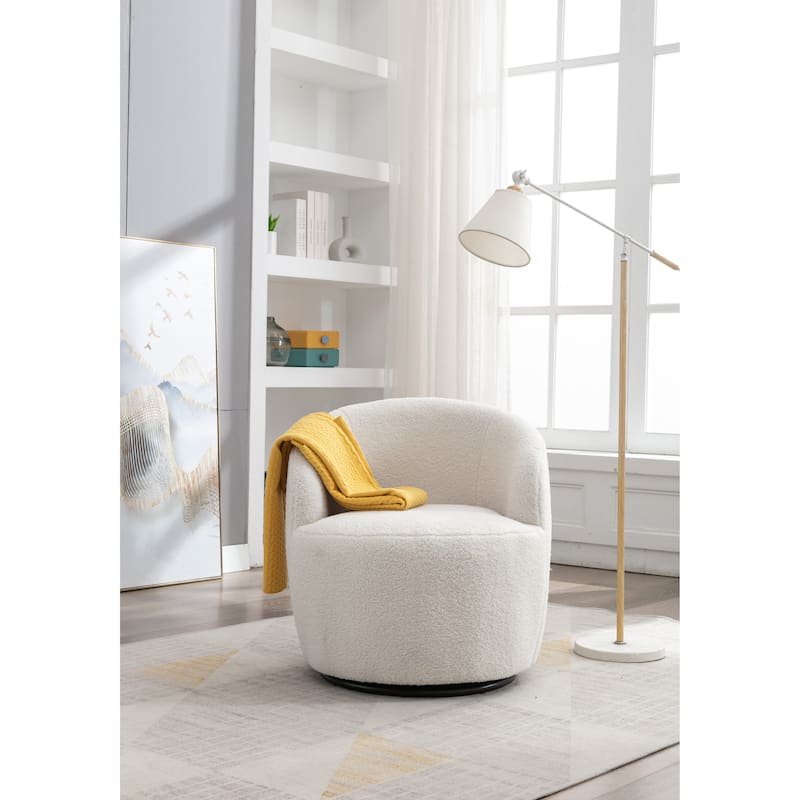Padded Seat Teddy Fabric Swivel Accent Armchair Barrel Chair with ...