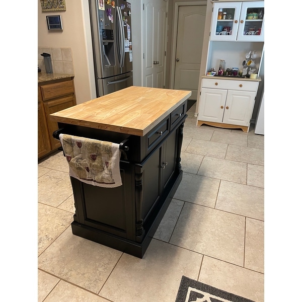Oxford Butcher Block Top Kitchen Island in Black Finish ...