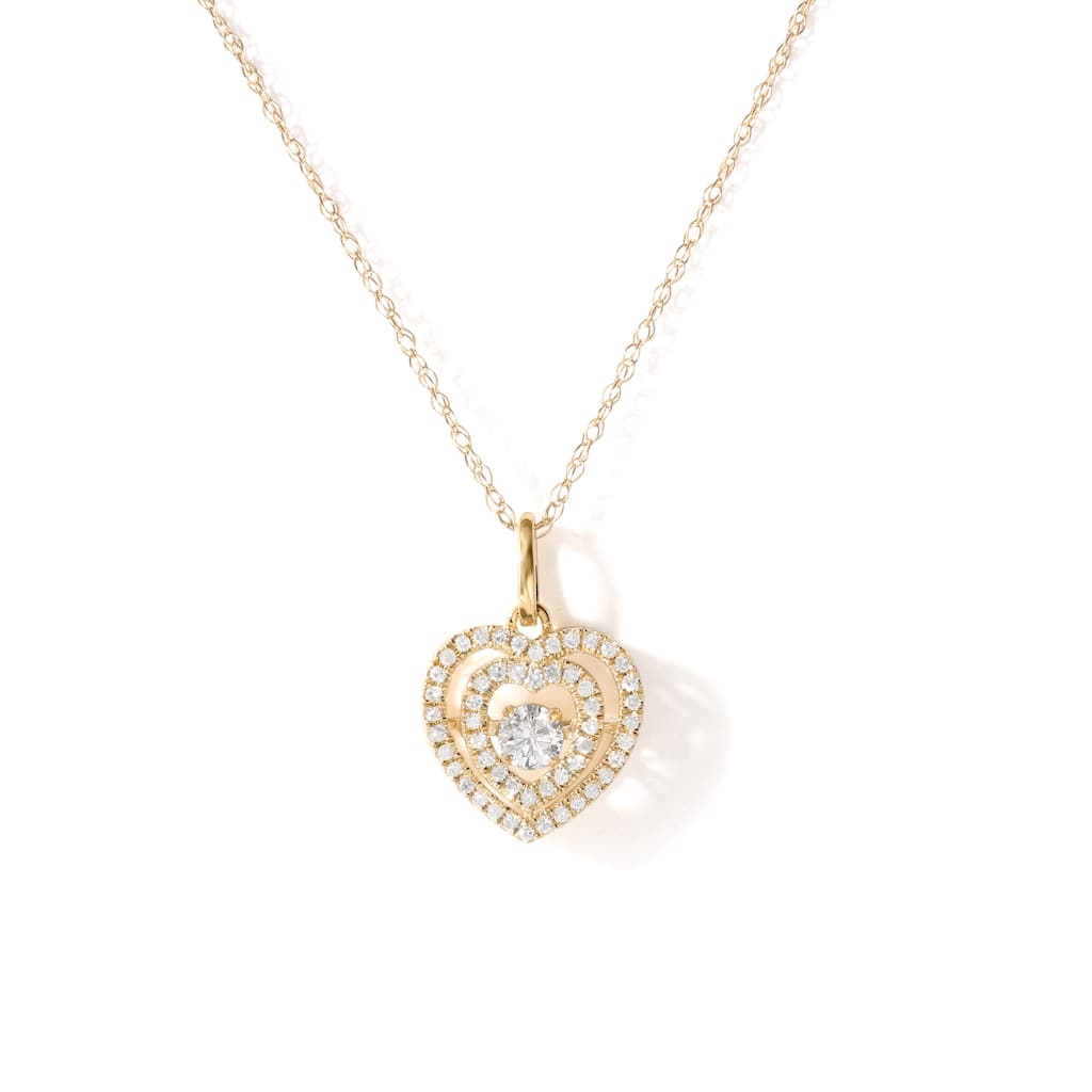 10K Yellow Gold 1/5ct TDW Diamond Heartbeat Pendant Necklace for Women