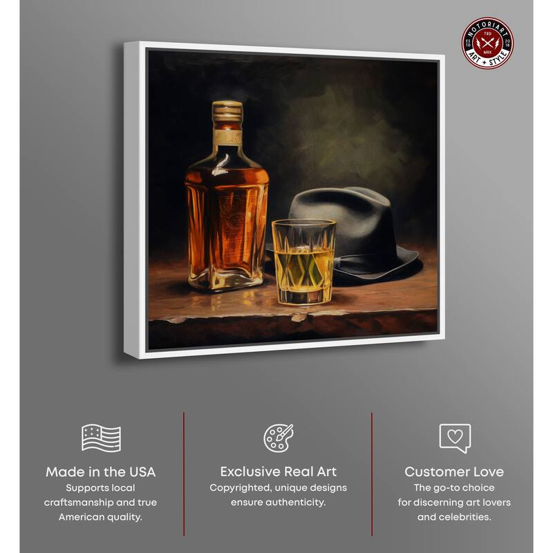 Notoriart Whiskey And Vintage Hat Framed Bar Cart Art For Men