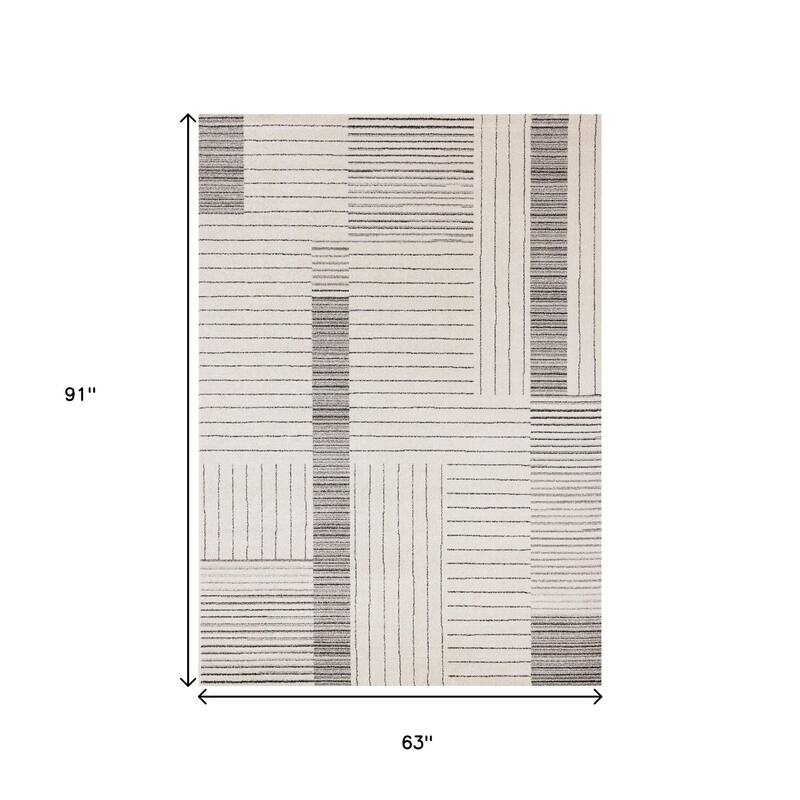 HomeRoots Striped Modern Rectangle Area Rug - 5' X 8'