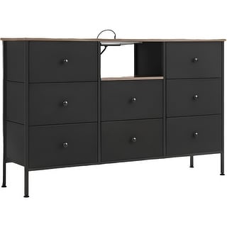 Chest of Drawers, Fabric Dresser with Power Outlets and LED Lights, TV ...