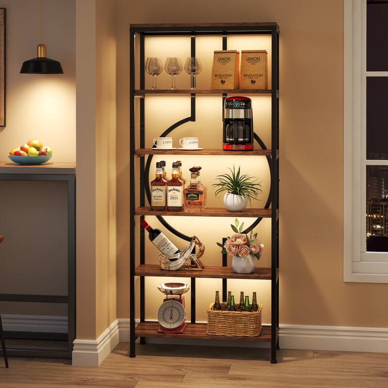 70.9"H x 27.6"W Industrial Geometric Bookcase, 6-Tier Tall Bookshelf, Wood Display Shelf Storage Shelves