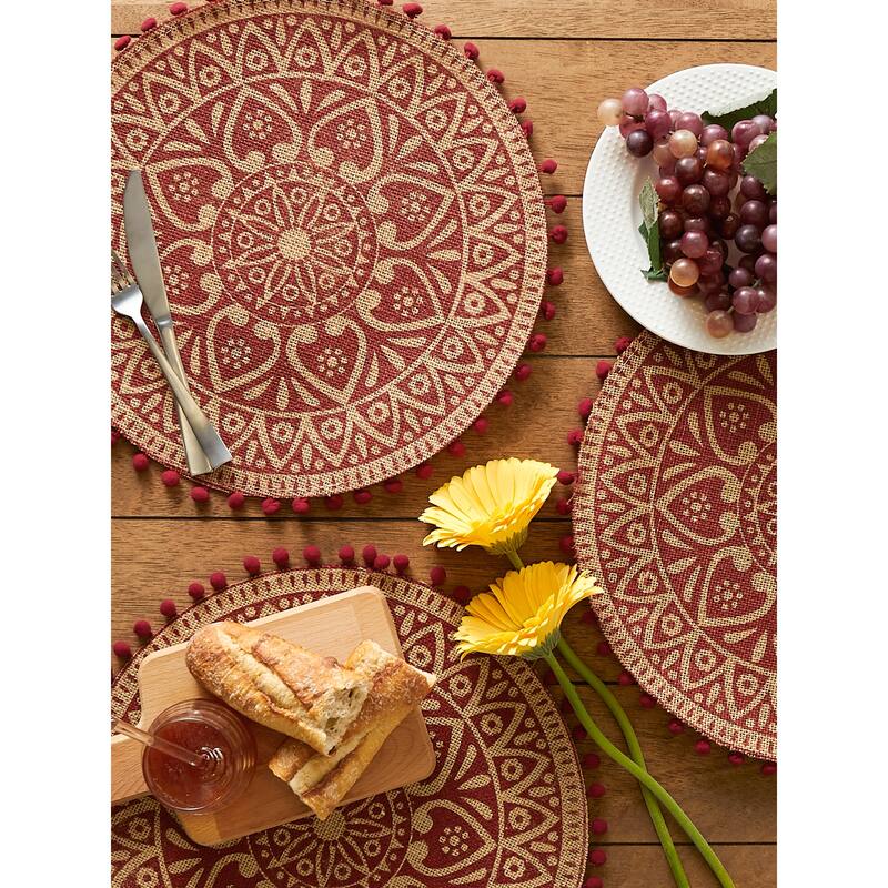 DII Block Print On Natural Round Jute Placemat (Set of 6)