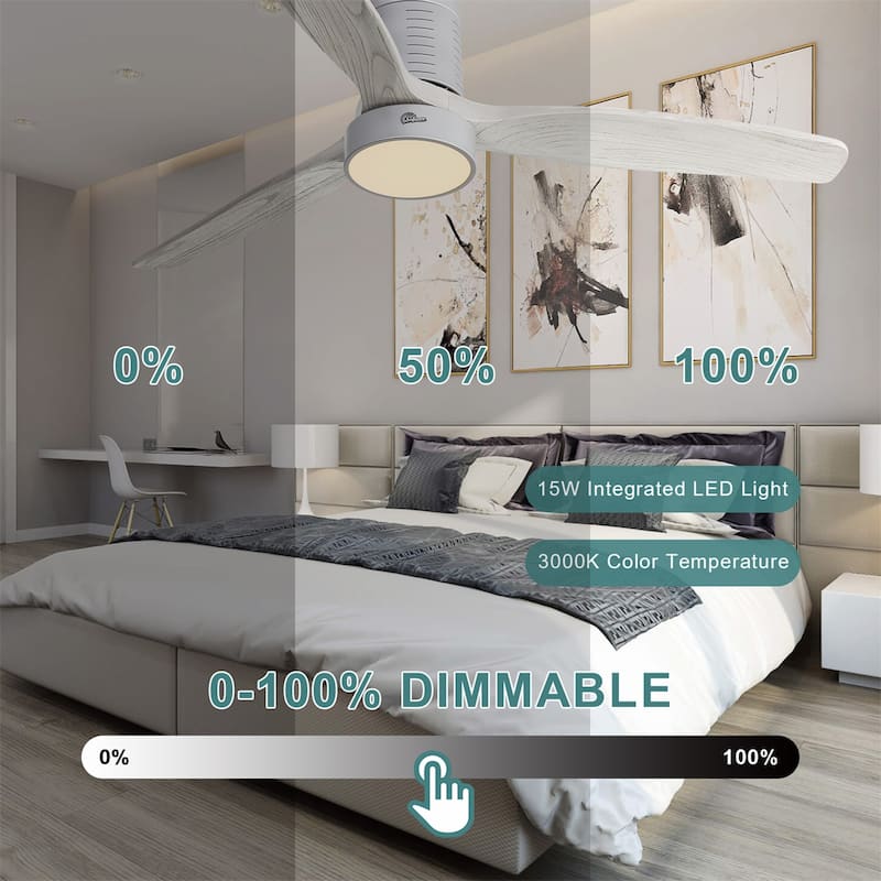 52 Inch Farmhouse Style Flush Mount Ceiling Fan with Light and Remote Control, Reversible DC Motor