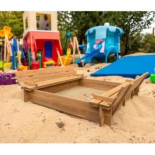 Kids Large Wooden Sandbox 47x47 Play Sandpit for foldable bench
