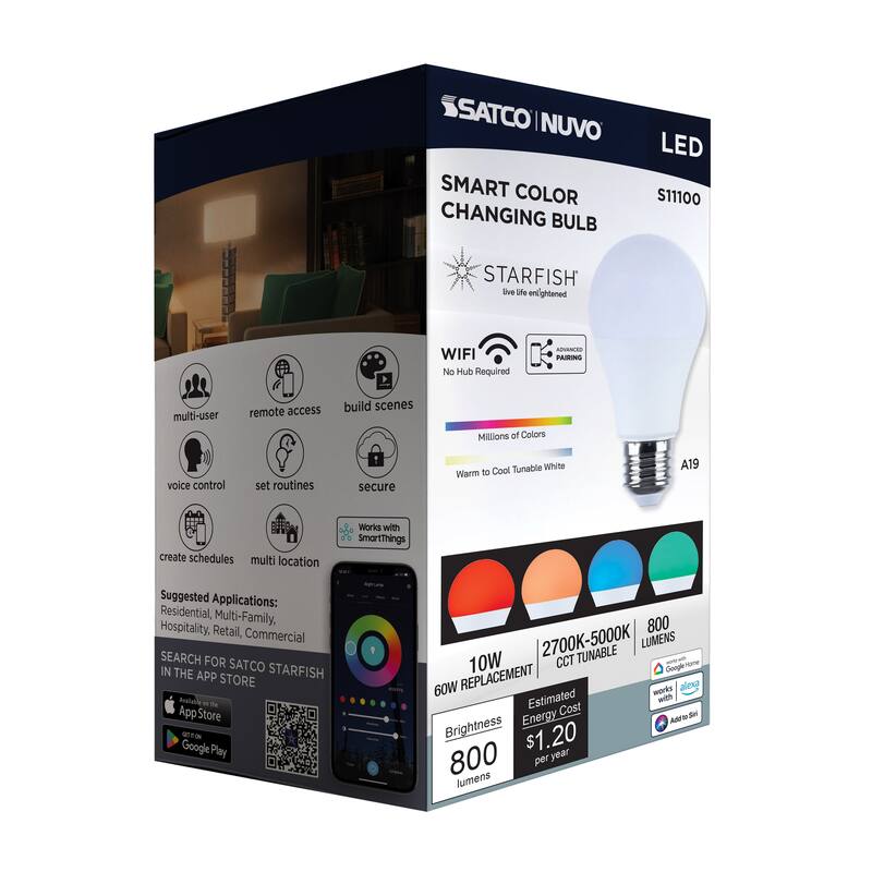 Starfish 10 Watt LED A19 2700K-5000K RGBTW Medium Base 120 Volt - White